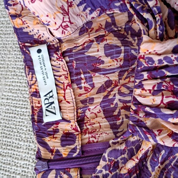 ZARA Printed Two-Piece Set – Boho Purple & Tan Crop Top + Midi Skirt | Size XS - Picture 5 of 8